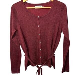 Rosemunde Copenhagen Lightweight Burgundy Knit Shimmery Cardigan Sweater Top M